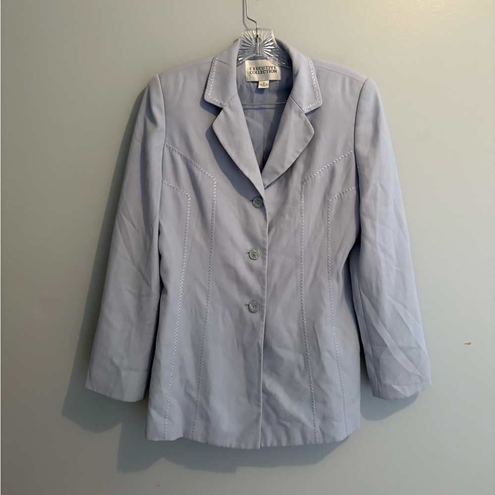 Vintage Executive Collection Baby Blue Blazer Women's Size 8 Long Sleeve Jacket